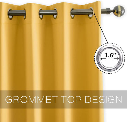 YGO 63 inch Bedroom Curtains Panels Functional Blackout Curtains Panels for Bedroom Thermal Insulated Privacy Assured 52 x 63 Inch in Mustard Yellow Color Set of 2