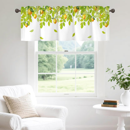 Green Leaves Lemon Valance for Windows,Window Treatment Curtains Rod Pocket Sheer Small Short Valance for Kitchen Bathroom Laundry Basement,42Wx12L inch,Watercolor Yellow