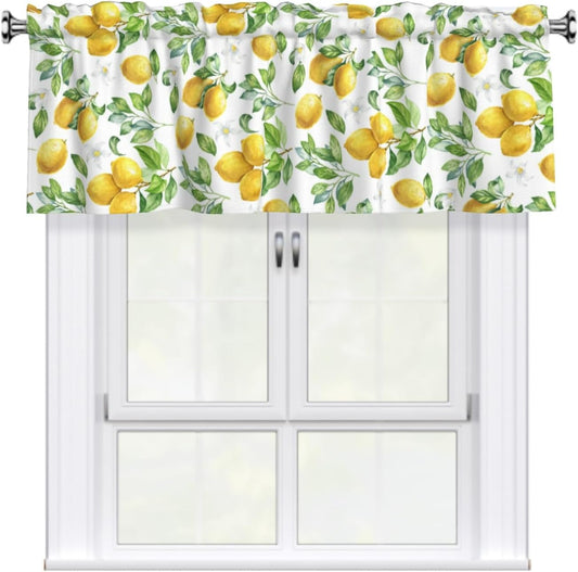 Yellow Lemon Valances for Kitchen Spring Fruit Short Curtains 54x18 Inch Watercolor Summer Valance Seasonal Decor for Home Living Room