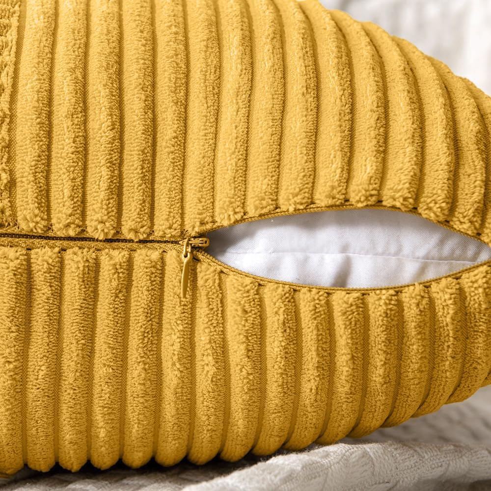 MIULEE Mustard Yellow Decorative Throw Pillow Covers 18x18 Inch for Couch Bed Sofa Pack of 2 Boho Farmhouse Throw Pillows Soft Cross Corduroy Patchwork Textured Cushion Cases