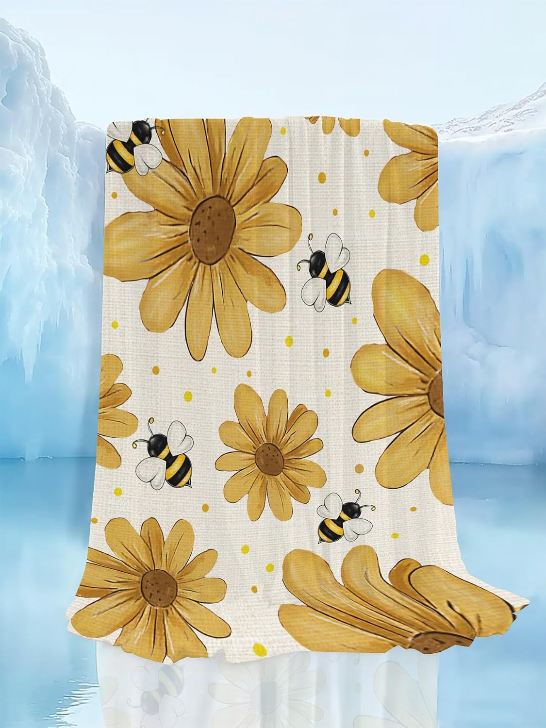 Cooling Blanket for Hot Sleepers, Yellow Daisy Farmhouse Lightweight Breathable Summer Blanket, Garden Floral Honeybees Burlap Double-Side Cool Throw Blankets for Sleeping Travel, 50"x60"