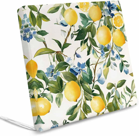 2 PCS Stretch Patio Outdoor Cushion Covers Vintage Summer Lemon Tree Sofa Couch Seat Chair Slipcovers for Garden,Spring Blue Flower Leaves Waterproof Cushion Cover Replacement Furniture Protector