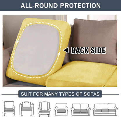 CONRUSER Stretch Cushion Cover, Soft Velvet Plush Cushion Slipcover Seat Sofa Covers Furniture Protector with Elastic Bottom (Yellow, 3)