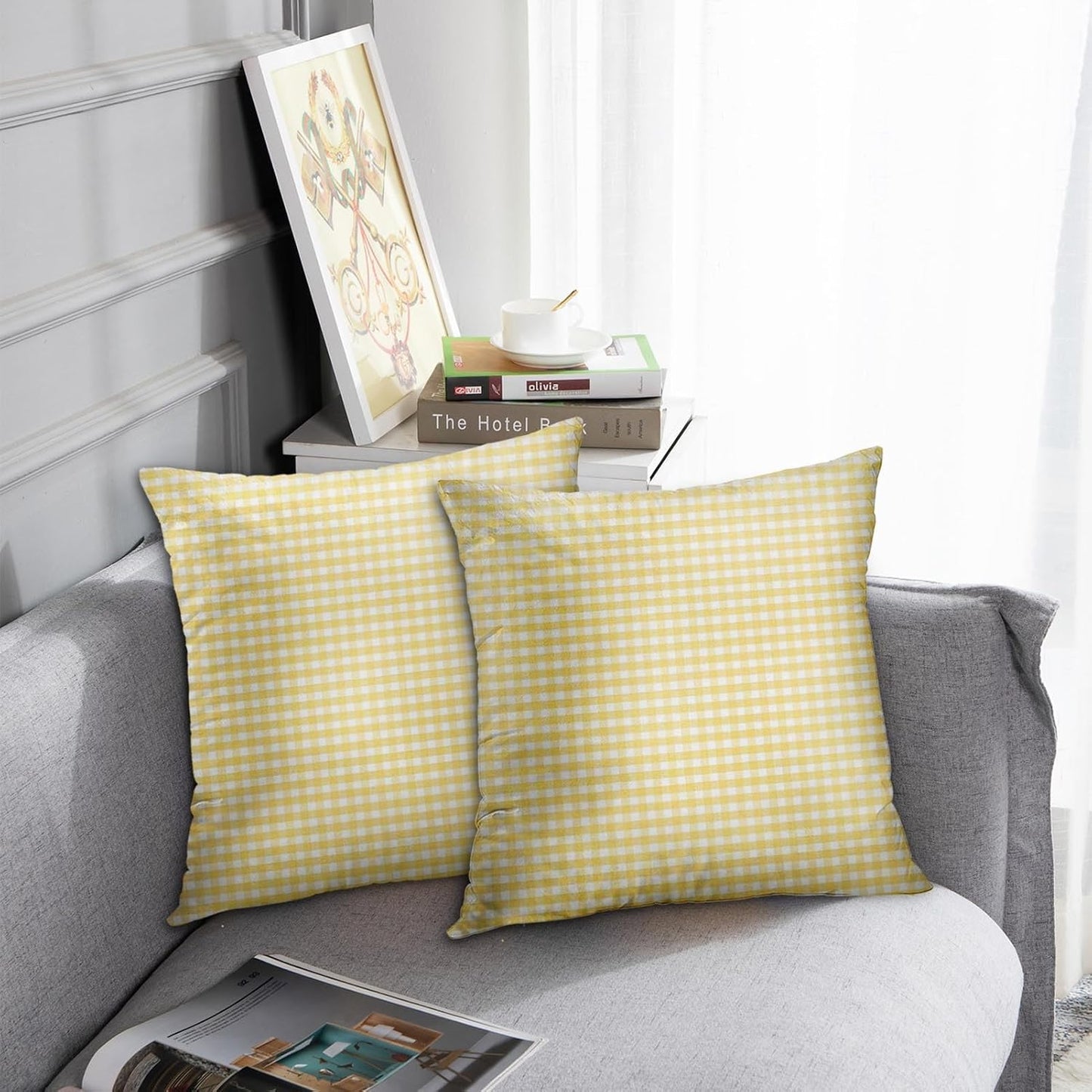Emvency Throw Pillow Cover Accent Yellow Gingham Spring White Livingroom Decorative Pillow Case Home Decor Square 18 x 18 Inch Pillowcase