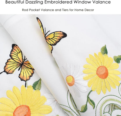 Molaxhome Beautiful Dazzling Embroidered Window Valance,Rod Pocket Valance and Tiers for Home Decor (Yellow, W52x18L)