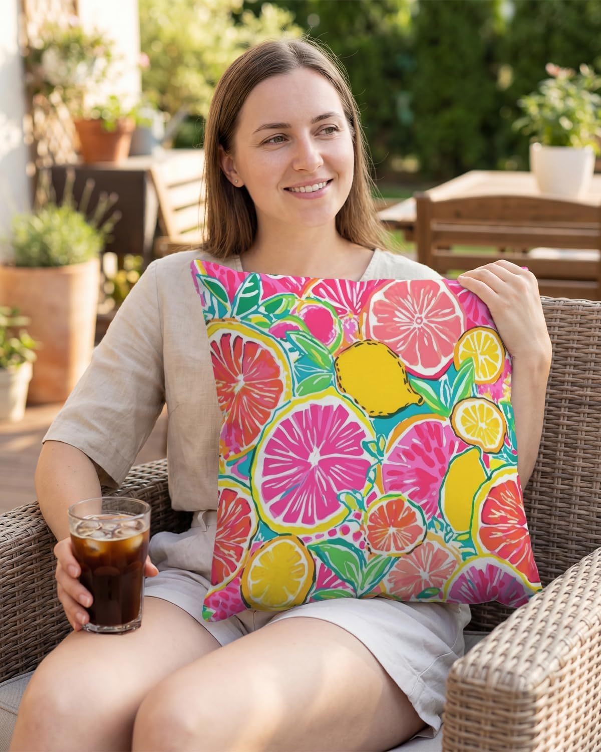 Summer Citrus Fruit Pillow Cover 18x18 Inch - Vibrant Lemon and Grapefruit Design, Tropical Decorative Cushion Case for Refreshing Home Decor