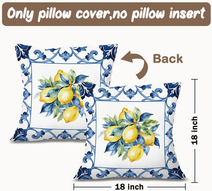 Lemon Pillow Covers 18x18 Decor,Mediterranean Yellow Lemon Decor Throw Pillow Cover,Summer Coastal Decoration for Teen Girls Room College Sofa Couch Bedroom Home Room