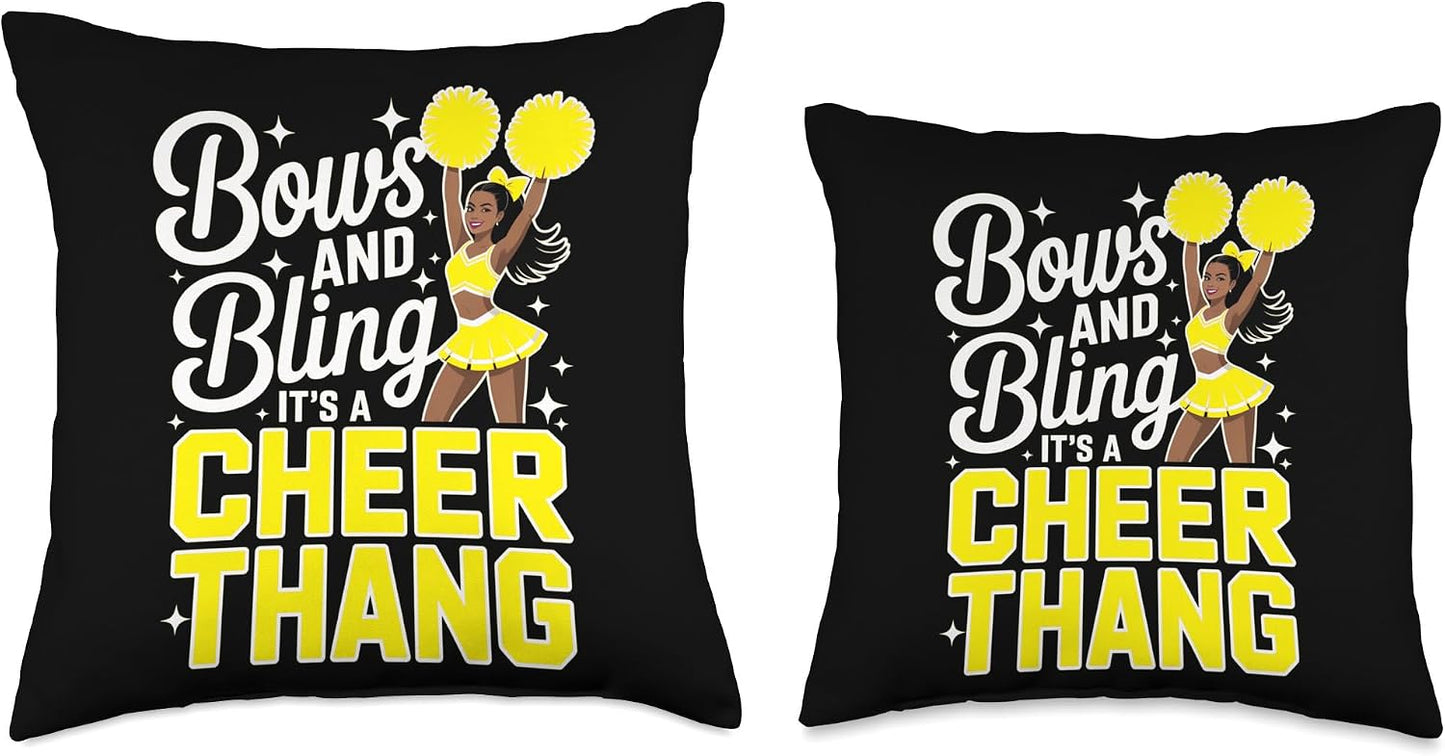 Black Cheerleader Bows Cheer Melanin Cheerleading Yellow Throw Pillow