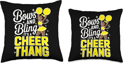 Black Cheerleader Bows Cheer Melanin Cheerleading Yellow Throw Pillow