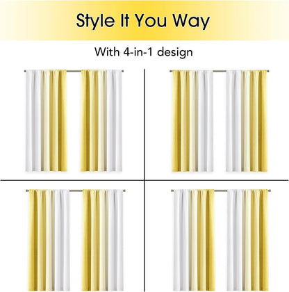 Ombre 100% Blackout Curtains 54 Inch Length 2 Panels for Bedroom Living Room Gold Yellow White Gradient Patterned Room Darkening Privacy Rod Pocket Window Treatment Drapes