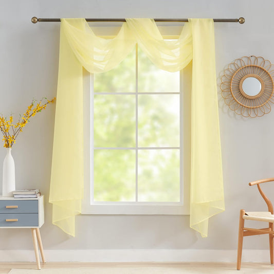 Luvyohmee Light Yellow Scarf Valances for Windows - Sheer Window Scarf Valance, 144 Inch Curtain Scarf Swag Curtains, Sheer Valances for Windows Fabric for Draping, Bed Canopy Curtains 52Wx144L