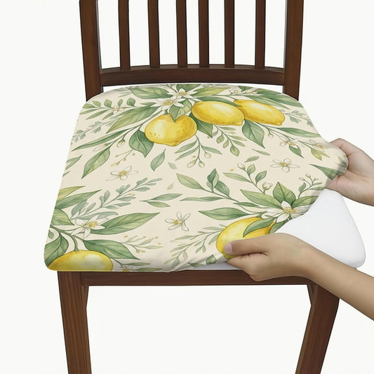 Lemon Seat Covers for Chairs, Botanical Natural Leaf Flower Summer Yellow Spandex Washable Stretch Breathable Chair Covers Decor for Kitchen Restaurant Office Party 4pcs