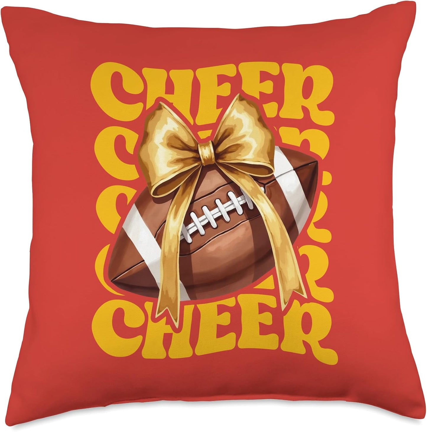 Game Day Yellow Cheerleader Mom Croquette Bow Football Cheer Throw Pillow