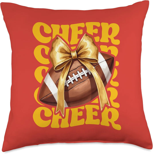 Game Day Yellow Cheerleader Mom Croquette Bow Football Cheer Throw Pillow
