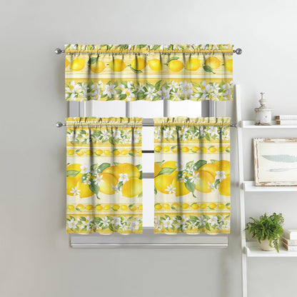 Lemon Kitchen Curtains Sets for Windows Lemon Summer Curtain Sink Window Valance 3 Piece Set Yellow Kitchen Decor Tier Curtains 3 Panels for Living Room Bedroom