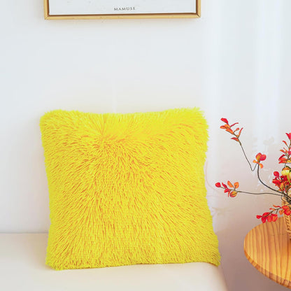Besfunny Yellow Fuzzy Throw Pillow Covers 18"x18", Soft Decorative Fluffy Plush Yellow Pillow Cases, Furry Shaggy Faux Fur Cushion Covers for Sofa, Bed, and Living Room Decor, Set of 2 with Zipper
