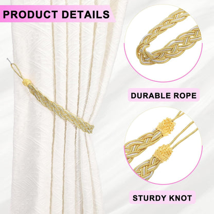 uxcell 2 Pcs Curtain Tiebacks, 56cm/22 Braided Drapery Holdback Holder Curtain Ties Holdbacks Elegant Window Decorative Rope Tie Back for Home Office Hotel Decor, Gold Yellow