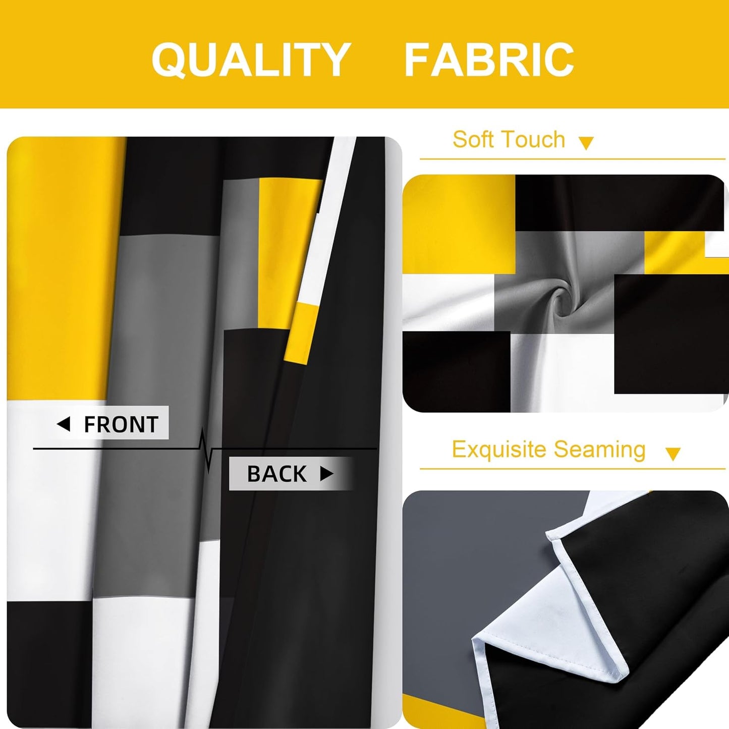 Tyrot Yellow 100% Blackout Curtains for Bedroom 84 inch Length 2 Panels Set Mustard Yellow Grey Modern Abstract Geometric Black Out Curtains Room Darkening Window Drapes for Living Room, 52Wx84L