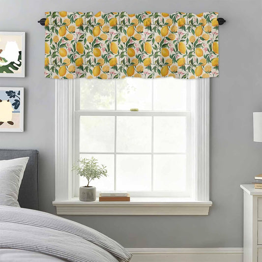 Summer Plant Valances for Windows, Watercolor Yellow Lemon Linen Texture Kitchen Valance Light Filtering Rod Pocket Short Curtains for Kitchen Bathroom, 1 Panel, 42"x18"