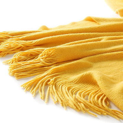Homiest Decorative Knitted Throw Blanket with Fringe Soft & Cozy Tassel Blanket for Couch Sofa Bed (Yellow,50x60)