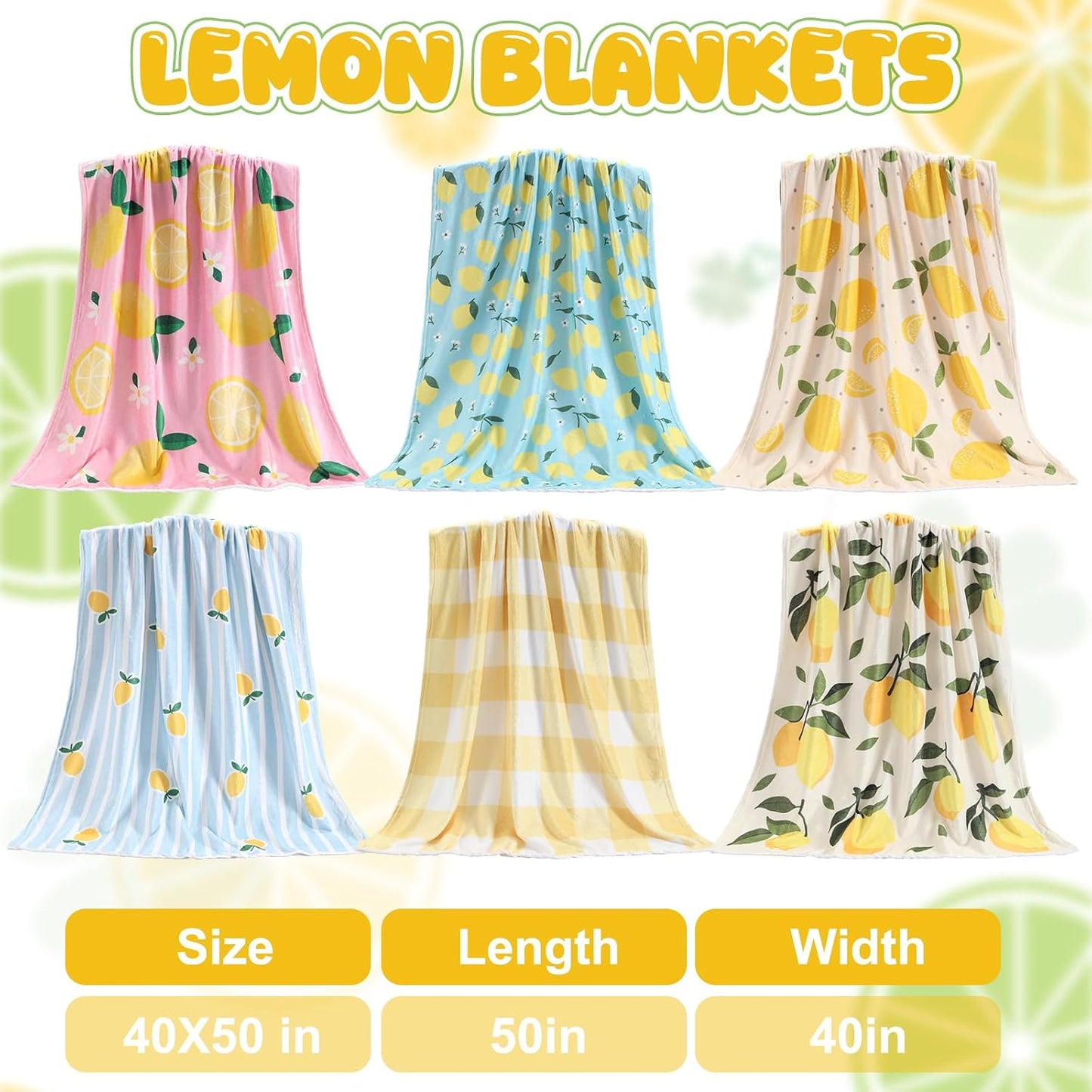 Moukeren 6 Pcs Lemon Flannel Blanket Bulk Gifts Fruit Pattern Lightweight Throw Blankets Home Living Room Sofa Chairs Decor Lemons Gifts for Mom Women Lemon Party Favors