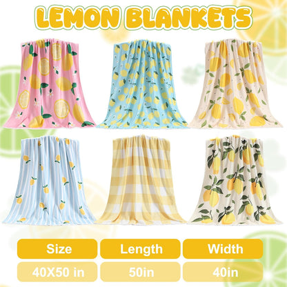Moukeren 6 Pcs Lemon Flannel Blanket Bulk Gifts Fruit Pattern Lightweight Throw Blankets Home Living Room Sofa Chairs Decor Lemons Gifts for Mom Women Lemon Party Favors