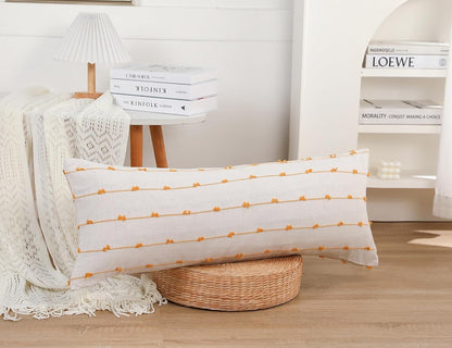 NUYECY Long Lumbar Throw Pillow Cover 14x36,Stripe Pattern Cotton Yellow Boho Extra Long Decorative Pillow Cover Pillow Case Cushion Cover for Bed Sofa Couch Farmhouse,Skinny Modern Accent