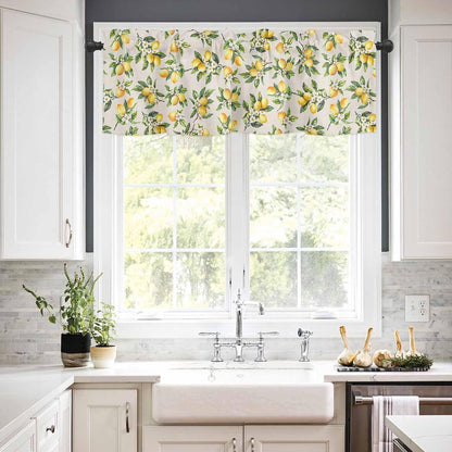 T&H XHome Lemon Valances for Windows Summer Fruit Lemon Flower Plant Linen Vintage Window Treatment Valances Rod Pocket Curtain Valance for Kitchen, Bathroom, Living Room, Bedroom 42" x 12"