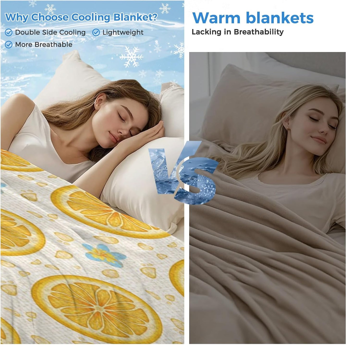 Cooling Blanket for Hot Sleepers, Lemon Lightweight Breathable Summer Blanket, Yellow Summer Fruits Blue Spring Floral Rustic Double-Side Cool Throw Blankets for Sleeping Travel, 30"x40"