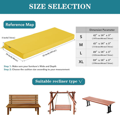 Outdoor Bench Cushion 48 x 18 Inch Thick Waterproof Porch Swing Cushions with Tie Patio Furniture Chair Cushion Bench Pad Color Fastness Backyard Seat Pads, Yellow