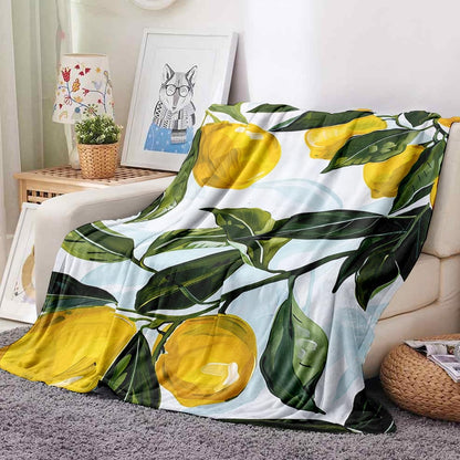 Lemon Throw Blanket, Yellow Fruits Green Leaves Pattern, Decorative Blankets Fuzzy Gifts for Sofa Couch Bedroom (40" x 30")