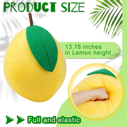 Vercraft 2 Pcs Decorative Lemon Plush Fruit Cute Throw Pillow Kawaii Yellow Hugging Plushies Gift Soft Novelty Green Plush Pillow Cushion Seat Decor for Home 13.8 Inch(Lemon)