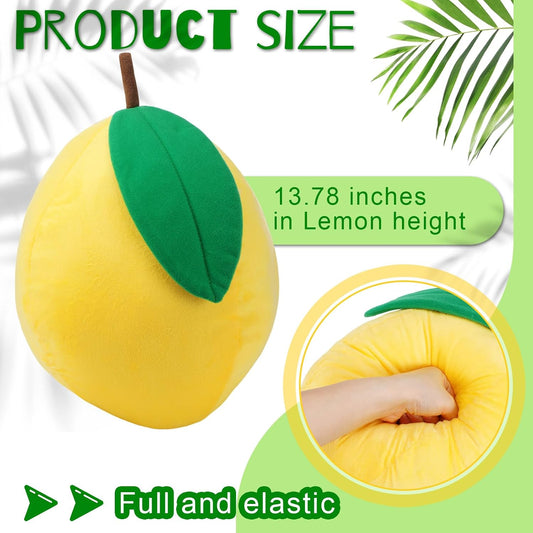 Vercraft 2 Pcs Decorative Lemon Plush Fruit Cute Throw Pillow Kawaii Yellow Hugging Plushies Gift Soft Novelty Green Plush Pillow Cushion Seat Decor for Home 13.8 Inch(Lemon)