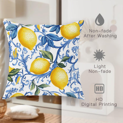 Lemon Pillow Covers Set of 2, Yellow Citrus Fruit Decorative Throw Pillows, Summer Home Decor for Couch Sofa Bed, Fresh Farmhouse Style Cushion Cases 20x20 Inch