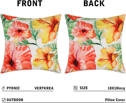 Pyonic Outdoor Pillow Covers Pack of 2 Red Yellow Floral Waterproof Throw Pillow Covers 18X18 inch Outdoor Pillows for Patio Furniture Garden Square Outside Waterproof Pillow