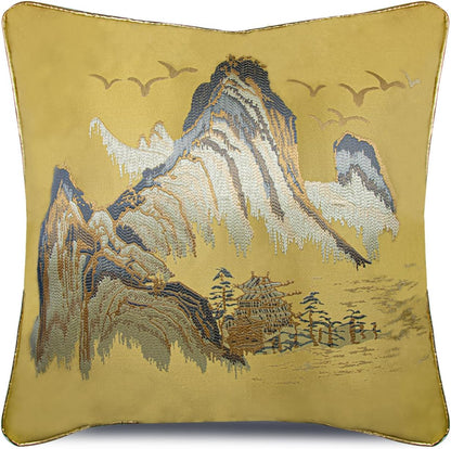 ELANE Ruffle Embroidered Decorative Pillow Covers, Floral Designs 18x18 Inch for Couch, Sofa, Bed (Yellow Landscapes)