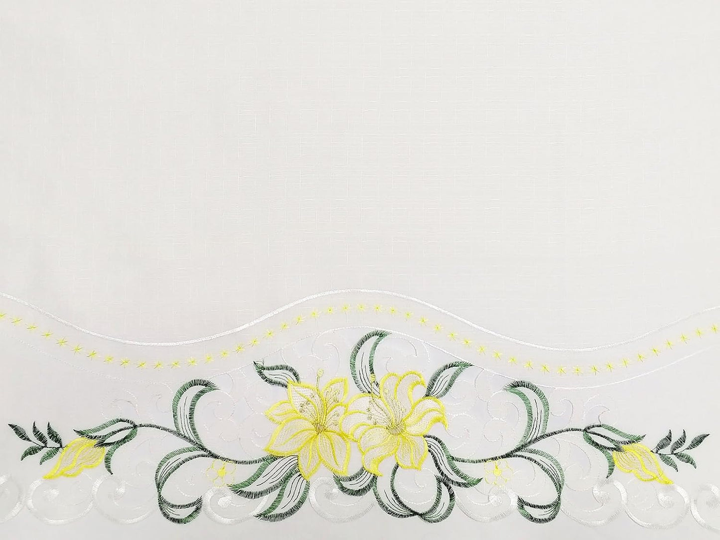 GOHD - Lily Fragrance. 3pcs Multi-Color Embroidery Curtain/Cafe Curtain/Swag & Tiers Set with cutworks. (Yellow)