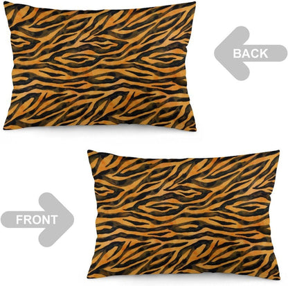 Throw Pillow Covers Queen Size Set of 2 Tiger Fur Cushion Case Black Yellow Orange Brown Stripe Wildlife Pillowcase Animal Skin Pattern Standard Pillow Cover for Bed Sofa 20x30 Inch