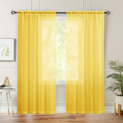 Semi Voile Sheer Curtains 84 Inches Long 2 Panels Rod Pocket Window Treatment for Living Room Bedroom Dining Room(Yellow 42" W x 84" L)
