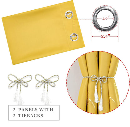 Estelar Textiler Yellow Blackout Curtains for Bedroom, Room Darkening Gold Palm Tree Pattern Curtains 84 Inches Long, Light Blocking Thermal Insulated Window Drapes for Living Room, 52Wx84L, 2 Panels