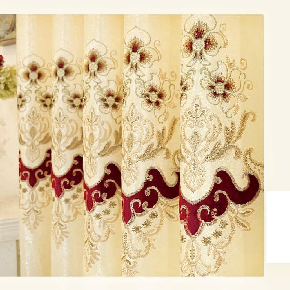 Amidoudou 1 Pair European Luxury Embroidered Curtains for Living Room Bedroom (Yellow,51x95 Inch)