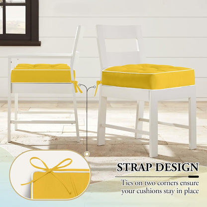 Wellsin Outdoor Chair Cushions Set of 2, Patio Cushions for Outdoor Furniture, Tufted Water-Resistant Outdoor Chair Pads, 19 x 19 Inch, Yellow