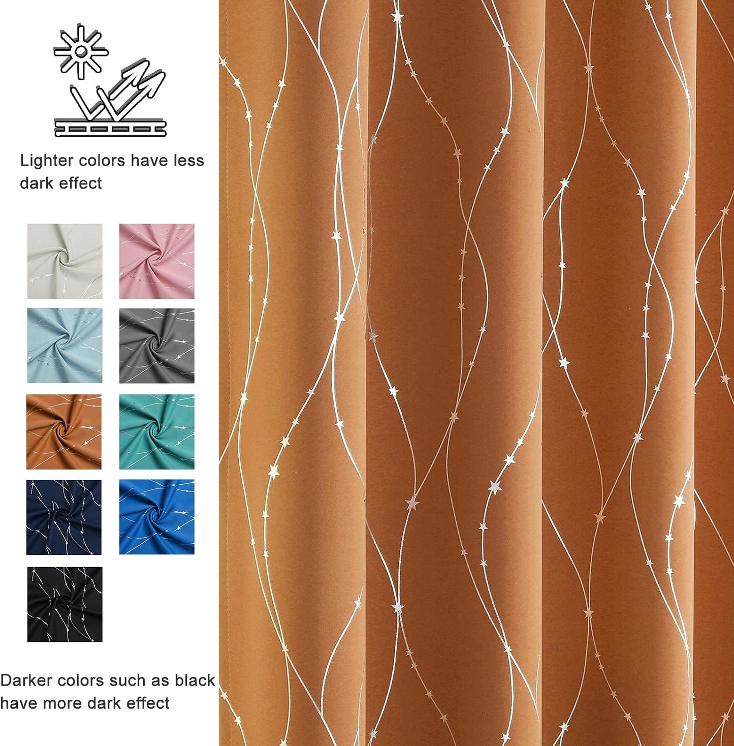 SMILE WEAVER Christmas Blackout Curtains 84 Inch Long 2 Panels for Living Room,Pumpkin Yellow Room Darkening Curtain Star Print Design Noise Reducing Thermal Insulated Window Drapes,Orange