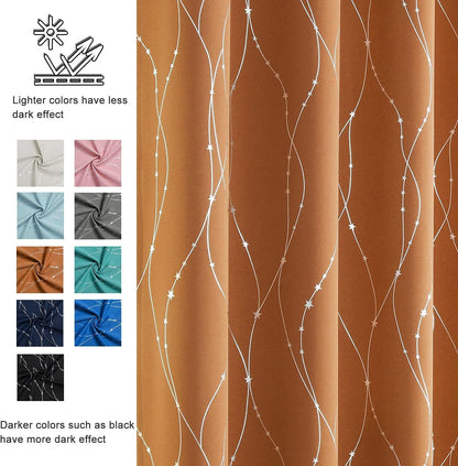 SMILE WEAVER Christmas Blackout Curtains 84 Inch Long 2 Panels for Living Room,Pumpkin Yellow Room Darkening Curtain Star Print Design Noise Reducing Thermal Insulated Window Drapes,Orange