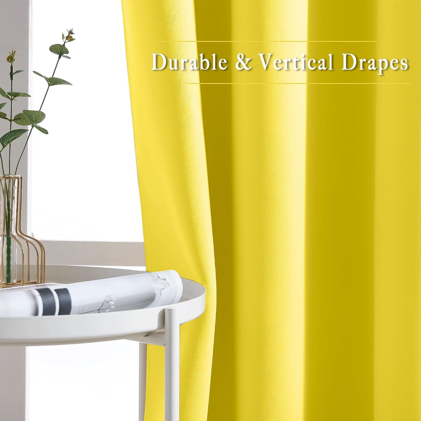 NICETOWN Bright Yellow Blackout Curtains 84 inch Long for Bedroom - Thermal Insulated Solid Grommet Light Blocking Window Curtains & Drapes for Living Room (2 Panels, 52 x 84 Inch, Bright Yellow)