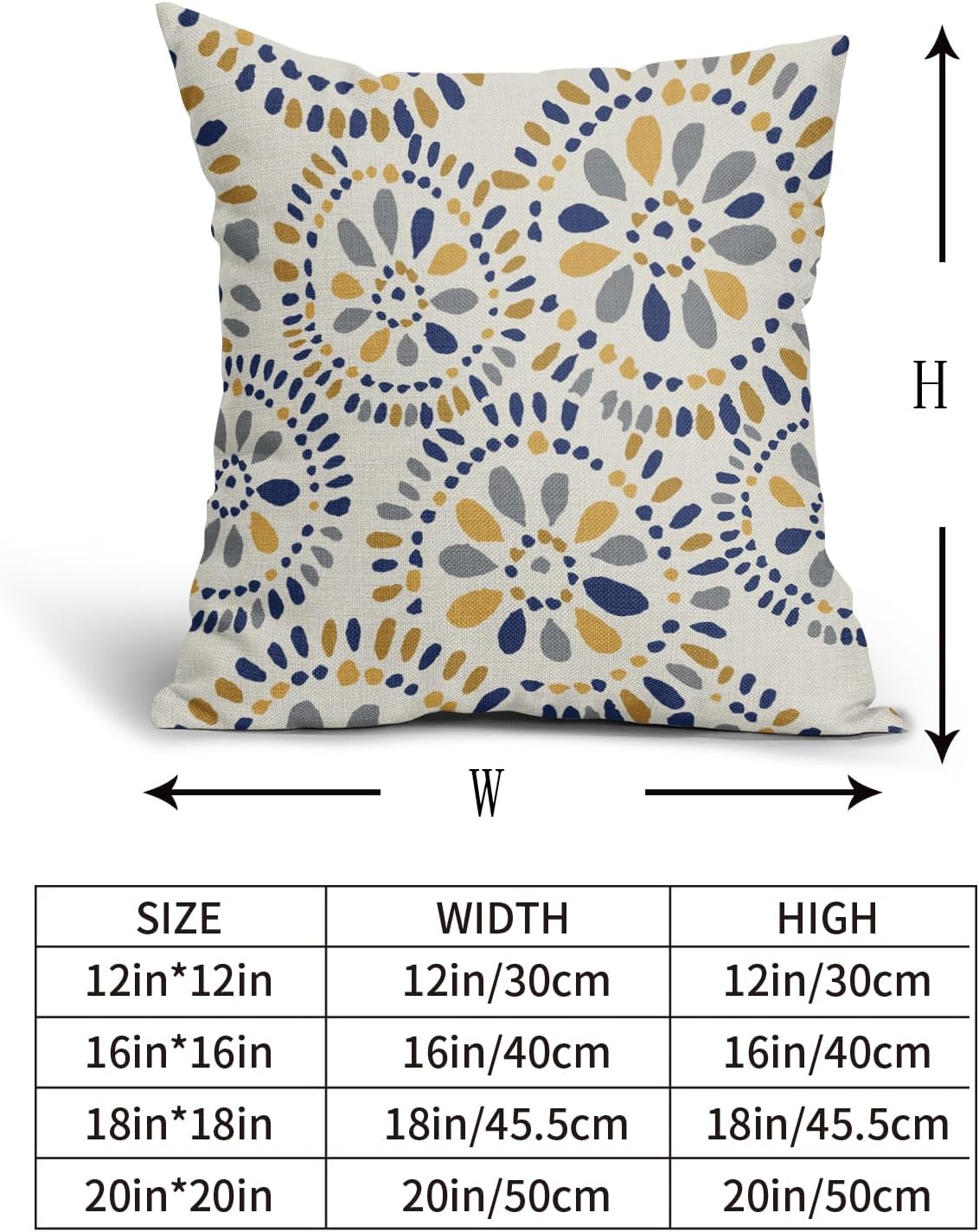 Blue and Yellow Throw Pillow Covers 18x18 Set of 2 Navy Yellow Grey Gray Boho Geometric Flower Pattern Print Decorative Pillowcases Farmhouse Outdoor Square Cushion Cases Decor for Sofa Bed Couch