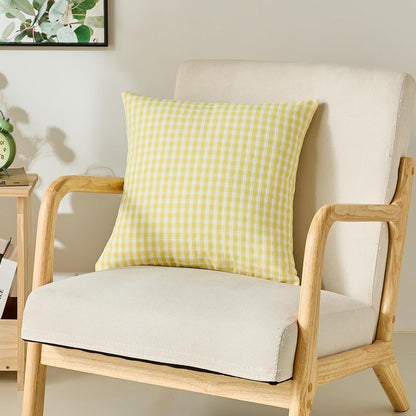 Yellow Gingham Throw Pillow Covers 18 x18 Set of 2, Farmhouse | Summer Outdoor Checkered Plaid Decorative Pillow Cover for Room Patio and Porch