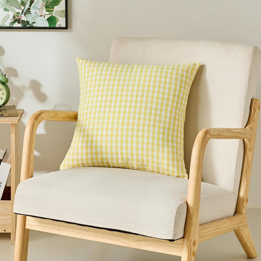 Yellow Gingham Throw Pillow Covers 18 x18 Set of 2, Farmhouse | Summer Outdoor Checkered Plaid Decorative Pillow Cover for Room Patio and Porch