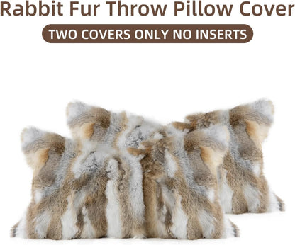 Genuine Rabbit Fur Pillow Covers Set of 2,Luxury Decorative Throw Pillowcases Fluffy Animal Skin Accents Bolster Cushion Cover for Couch Sofa Bedroom Living Room Home,12x20inch,Yellow