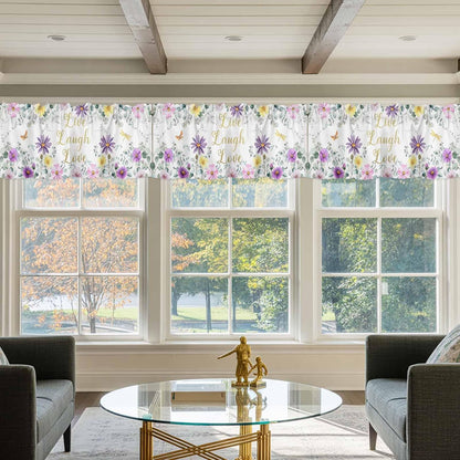 Prime Leader Purple Yellow Flowers Valances Curtain for Windows Spring Floral Eucalyptus Leaf Laugh Love Live Valance Rod Pocket Short Curtains for Kitchen Bathroom Living Room Bedroom, 42" W x 12" L